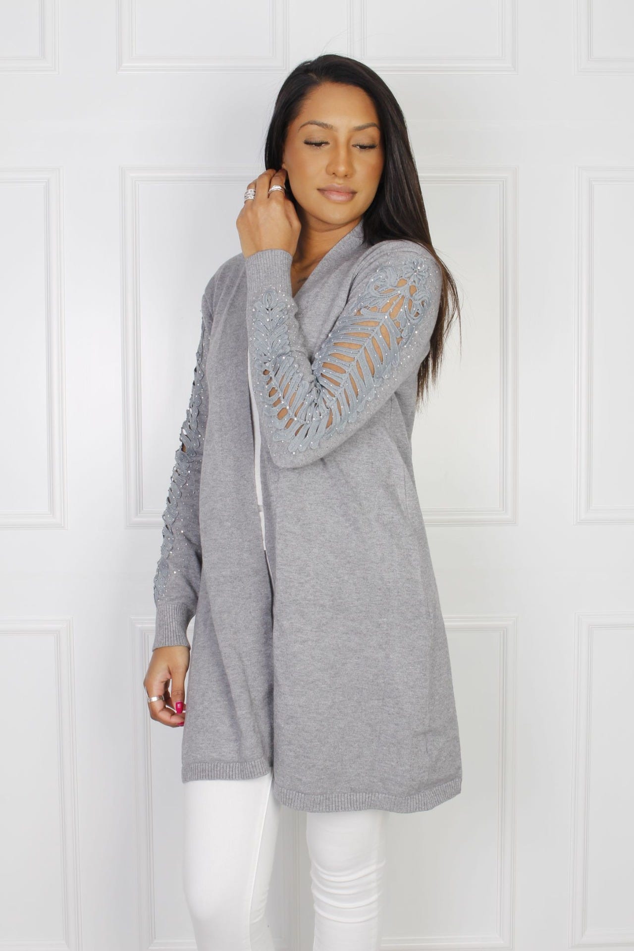 Cardigan mit Details, grau