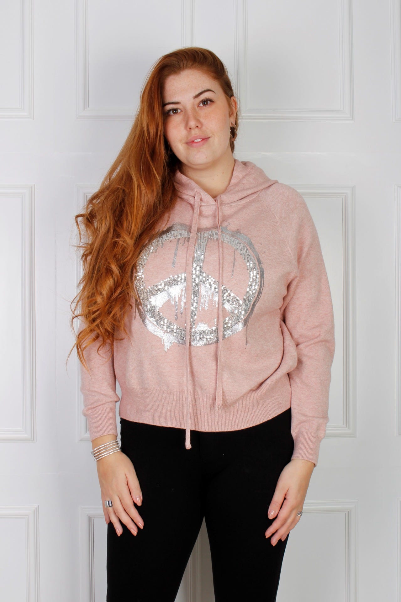 Dana Hoodie mit Peacemotiv, rosa