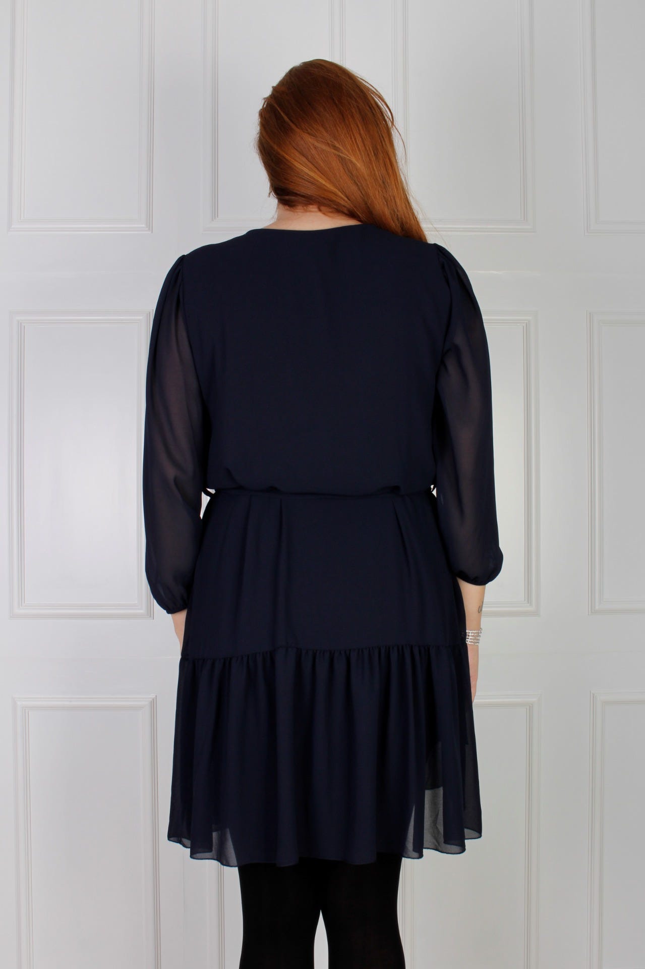 Ida Rüschenkleid mit Bindeband, navy