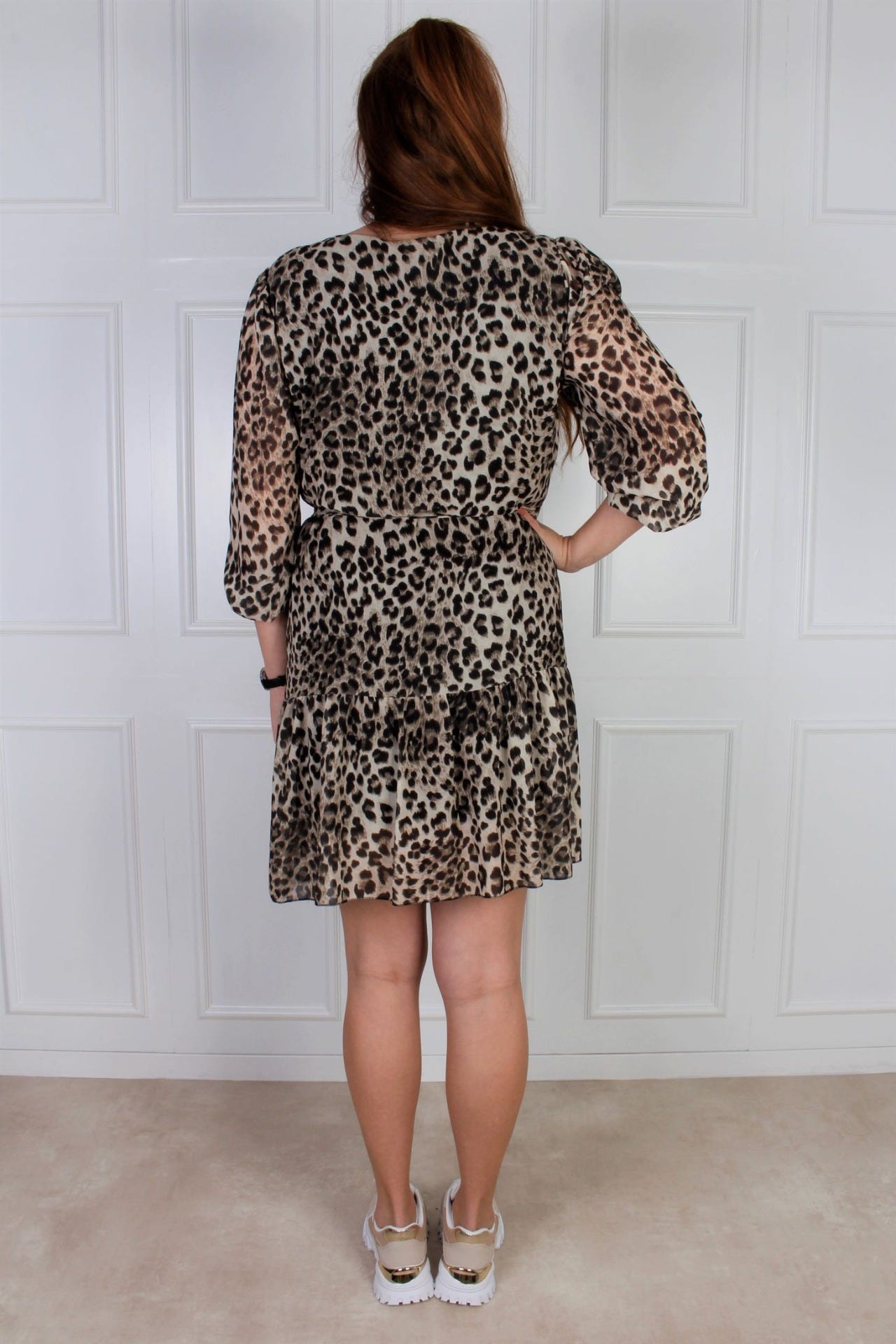 Ida Rüschenkleid mit Bindeband, leopard