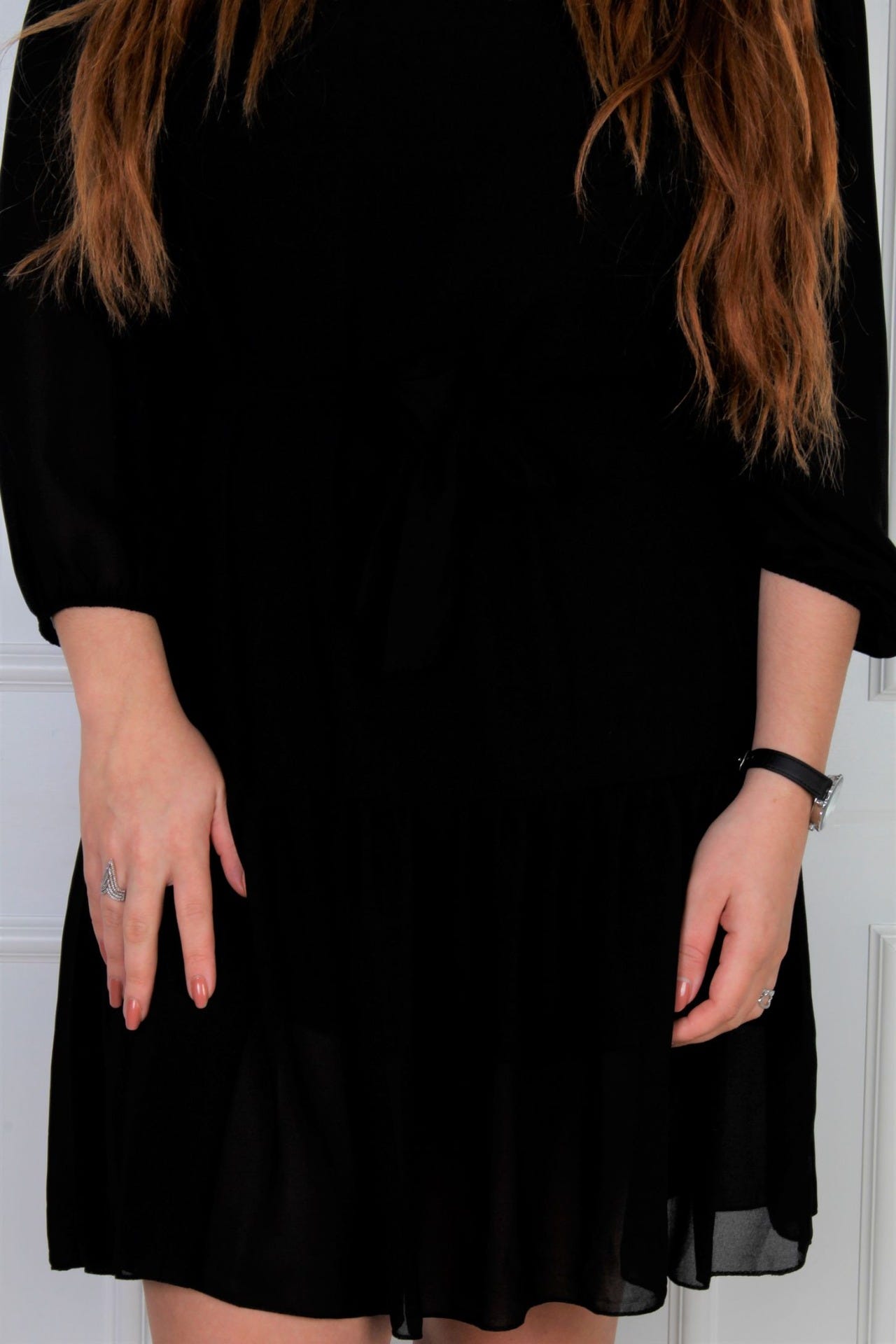 Ida Rüschenkleid mit Bindeband, schwarz